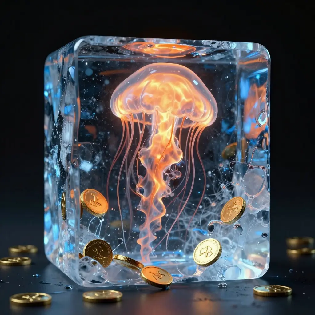 A translucent jellyfish made of flowing liquid fire and smoke