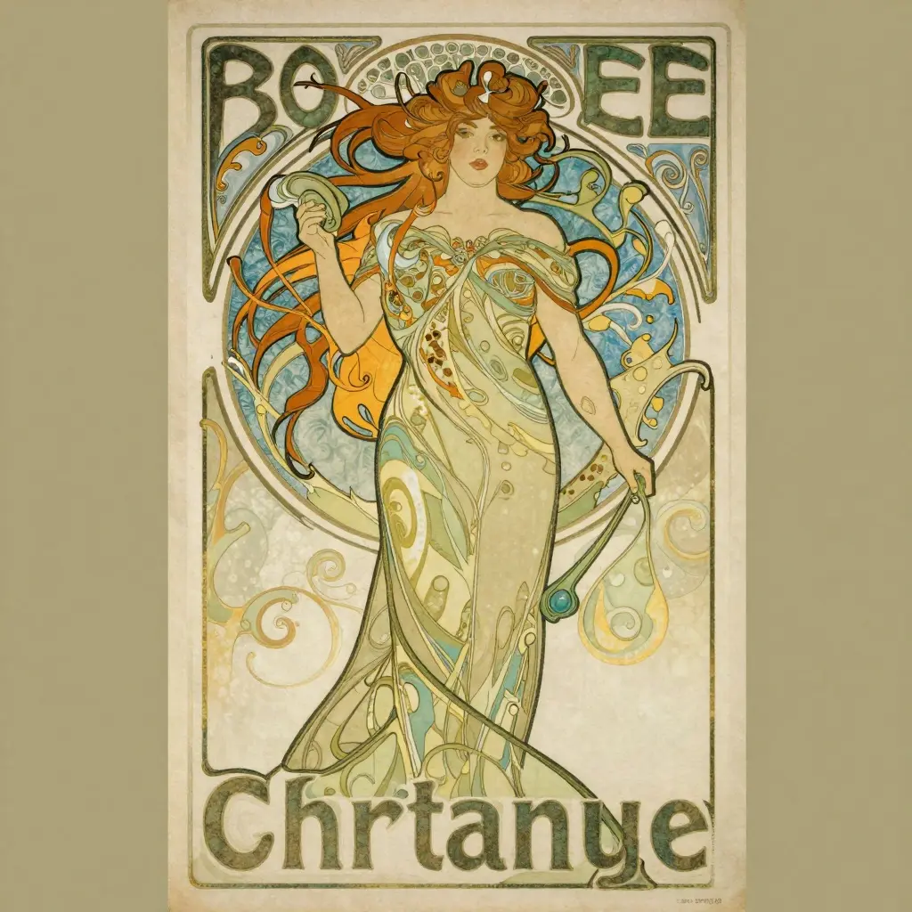 Art Nouveau poster, flowing organic lines