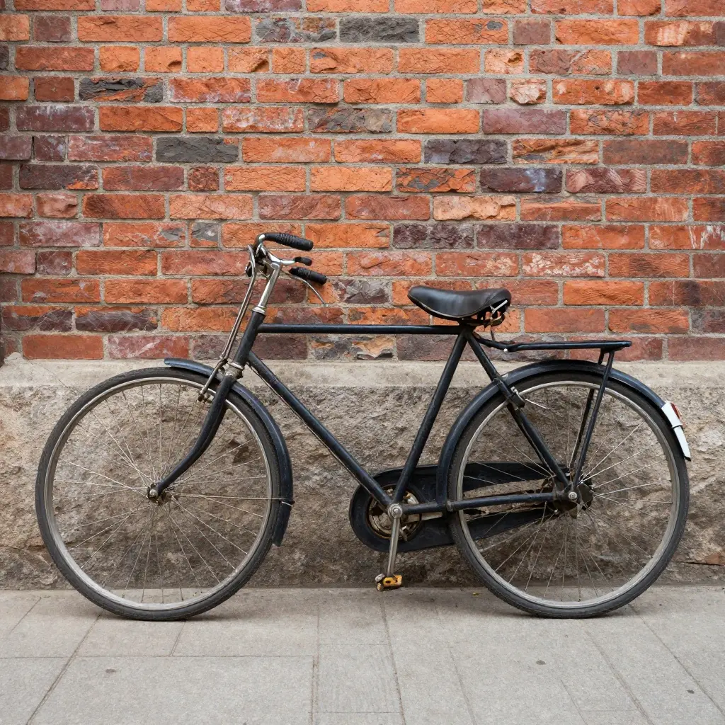 Vintage bicycle leaning against brick wall, rustic charm