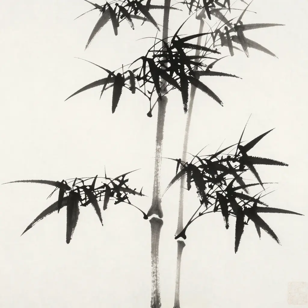 Japanese ink painting, minimalist bamboo