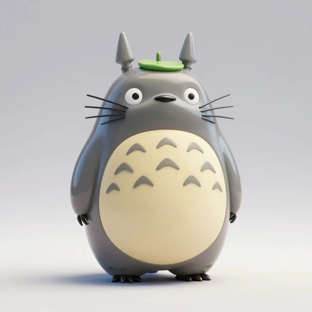 Premium 3D-rendered glossy vinyl Totoro collectible figure on soft gradient background